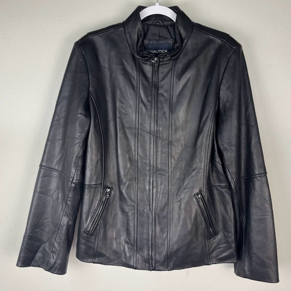 Nautica leather jacket soft full zip moto